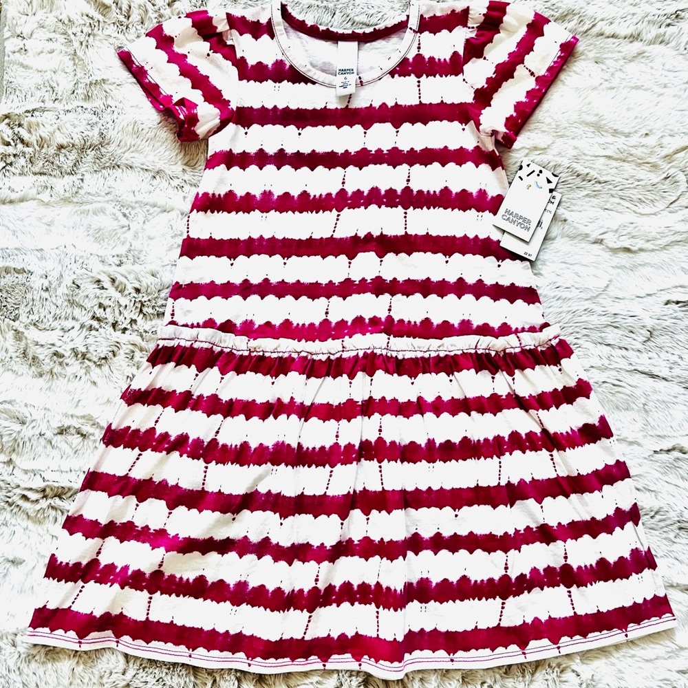 NWT Harper Canyon girls pink/white stripe dress, size 6